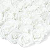 Juvale Paquete de 100 flores artificiales blancas, rosas de espuma falsas sin tallo para...