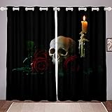 Cortinas de Calavera con de Rosas para Halloween, Cortinas con de Calavera Negra, r,de...