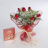 REGALAUNAFLOR-Ramo de 6 rosas rojas naturales y bombones FLORES FRESCAS-ENTREGA EN 24...