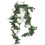 Famibay Guirnalda Eucalipto Artificial con Flores de Rosas Plantas Colgantes Eucalipto...