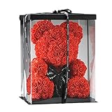 SUPERMOLON Oso de Rosas 40cm con Caja de Regalo - Rose Bear 40cm Oso Rosas Artificiales...