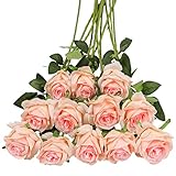 Tifuly 12 PCS Rosas Artificiales, Realista Largo Tallo Falso Rosa Seda Nupcial Ramo de...