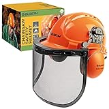 BLOSTM Casco de Seguridad para Motosierra - Casco Desbrozadora 3 en 1 Naranja con Visera...