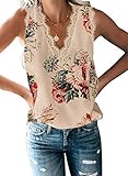 Uusollecy Ladies Tank Top Summer Sleeveless Chiffon Blouse Top Lace V-Neck Vest Top Casual...