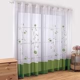 SIMPVALE 2 Piezas Cortinas Visillos Bordado Floral Translucida de Dormitorio Moderno...