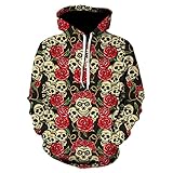 Sudadera con Capucha para Hombre Sudaderas con Estampado de Calavera y Rosas en 3D...