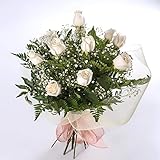 REGALAUNAFLOR-Ramo de 12 rosas blancas naturales-FLORES FRESCAS-ENTREGA EN 24 HORAS...