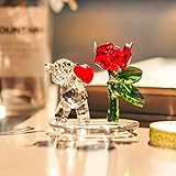 H&D HYALINE & DORA Figura de oso de cristal con rosa roja, adorno coleccionable de...