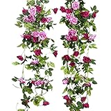 JUSTOYOU 2 Pack 7.8FT 13 Cabezas de Doble Color Artificial Falso Rose Garland Vides...