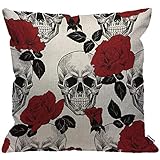 HGOD DESIGNS Funda de cojín de calavera de azúcar con rosa roja, funda de almohada...