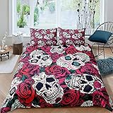 Juego de Ropa de Cama 180x200 ( Calavera Rosa ), Funda Nordica 240x260 cm y 2 Fundas de...