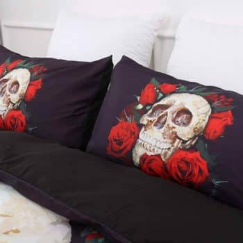 fundas para cama de calaveras y rosas rojas